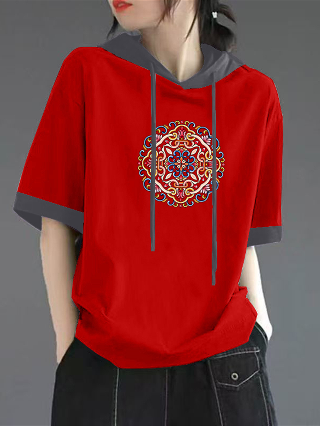 Streetwear Brand Red - Red Pure Cotton Short Sleeve T-Shirt