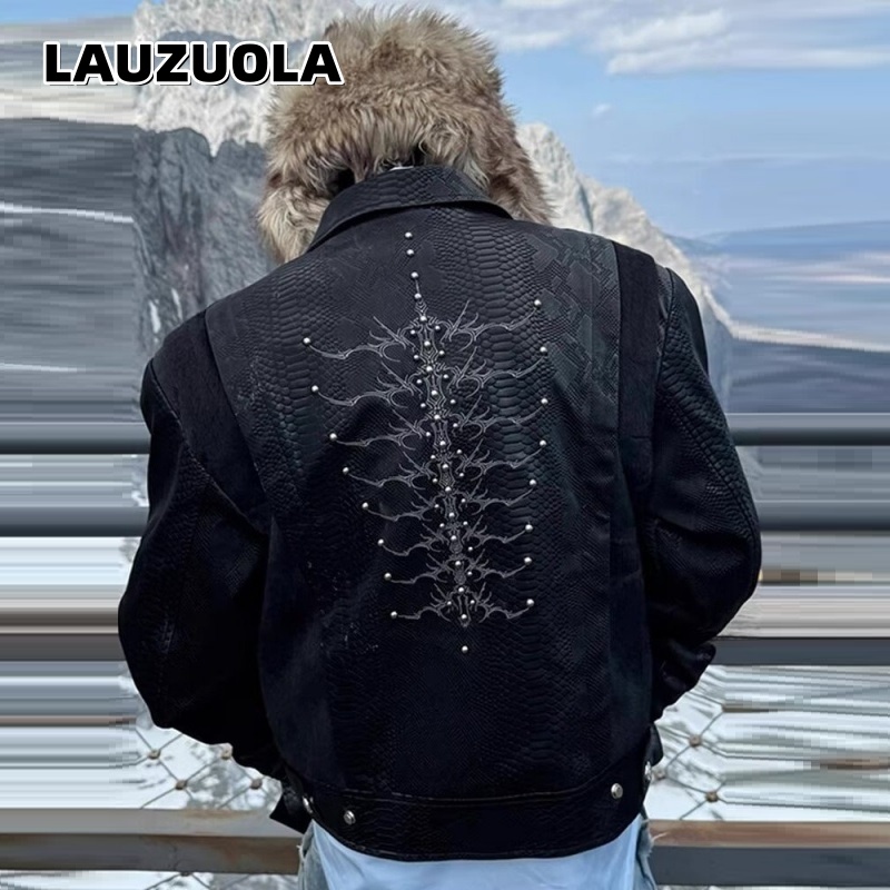 Men Black Snake Embossed Jacke – Streetwear Zipper recenzja i cena