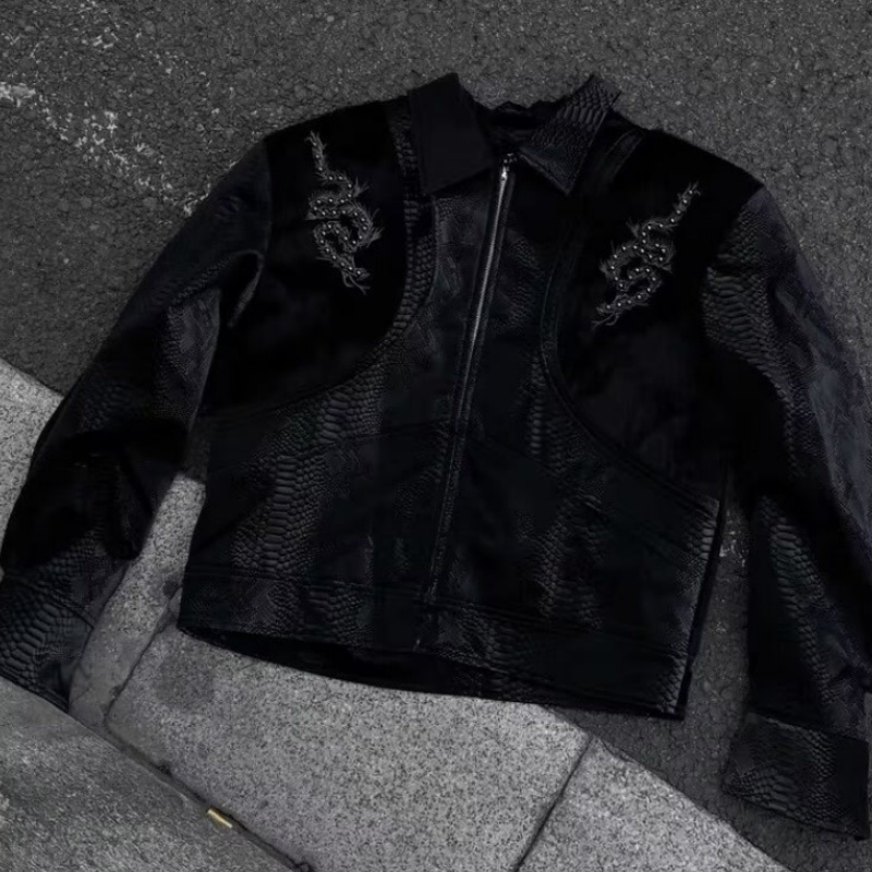 Men Black Snake Embossed Jacke – Streetwear Zipper recenzja i cena