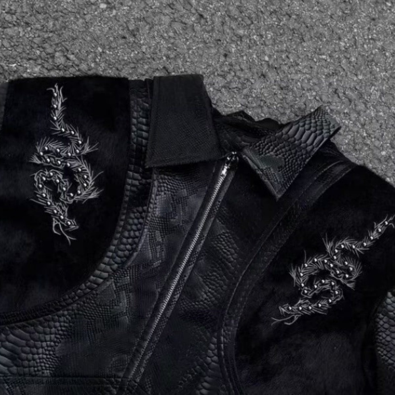 Men Black Snake Embossed Jacke – Streetwear Zipper recenzja i cena