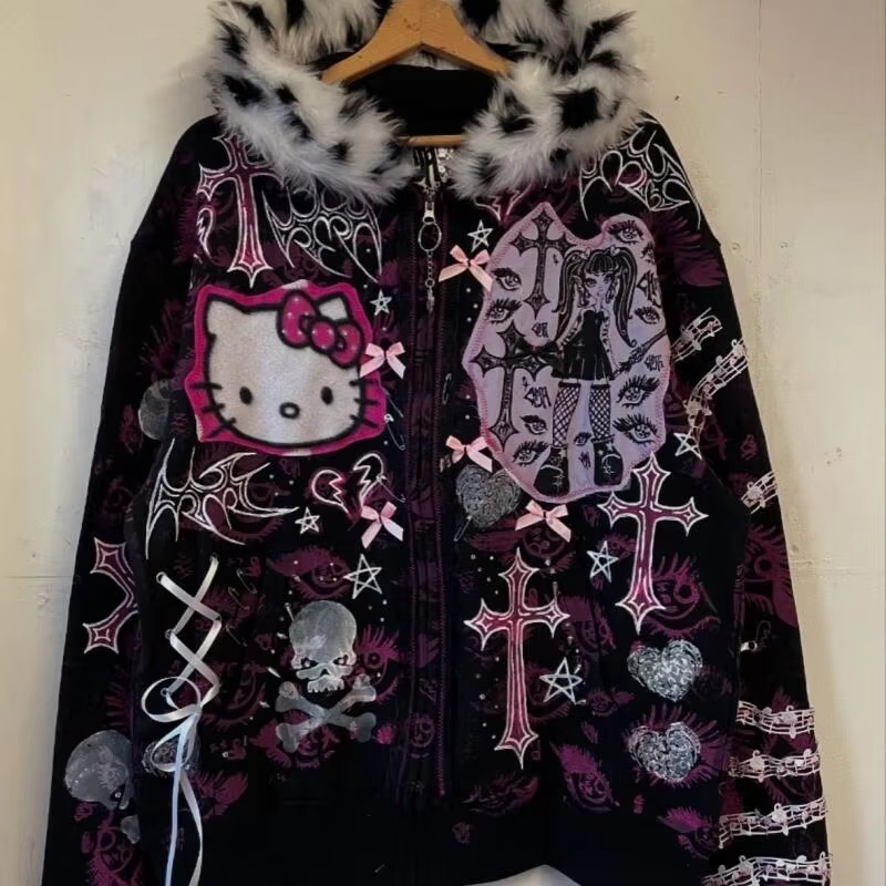 Y2K Gothic Hello Kitty Zip Up  – Streetwear Brand Y2K recenzja i cena