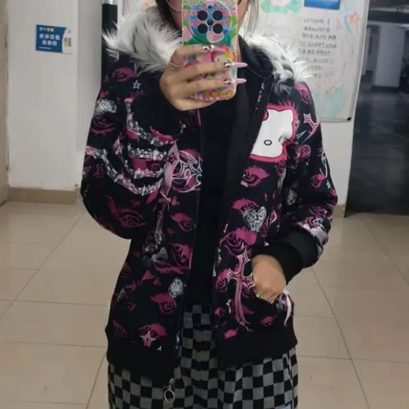 Y2K Gothic Hello Kitty Zip Up  – Streetwear Brand Y2K recenzja i cena