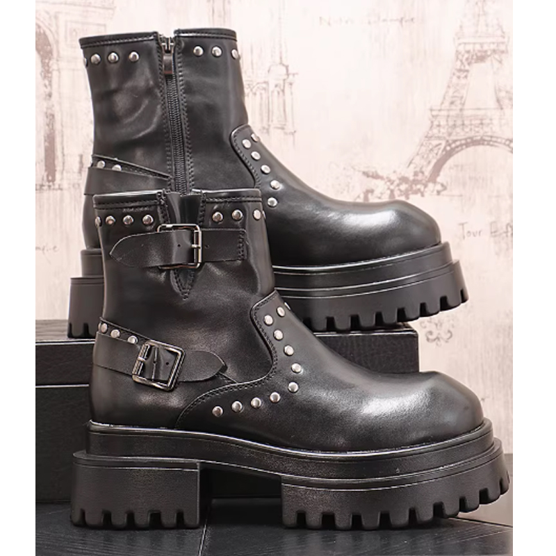 Men's Black Studded Platform B – Streetwear Zipper recenzja i cena