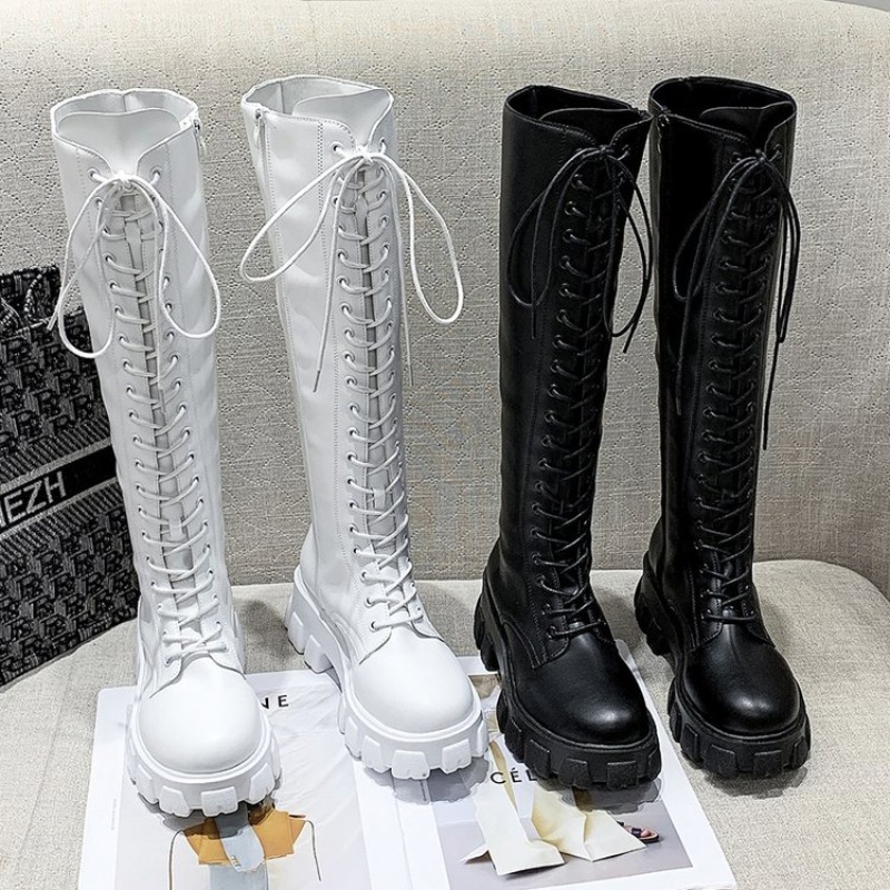 Women Knee High Boots Lace Up  – Streetwear Zipper recenzja i cena