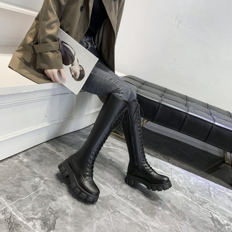 Women Knee High Boots Lace Up  – Streetwear Zipper recenzja i cena