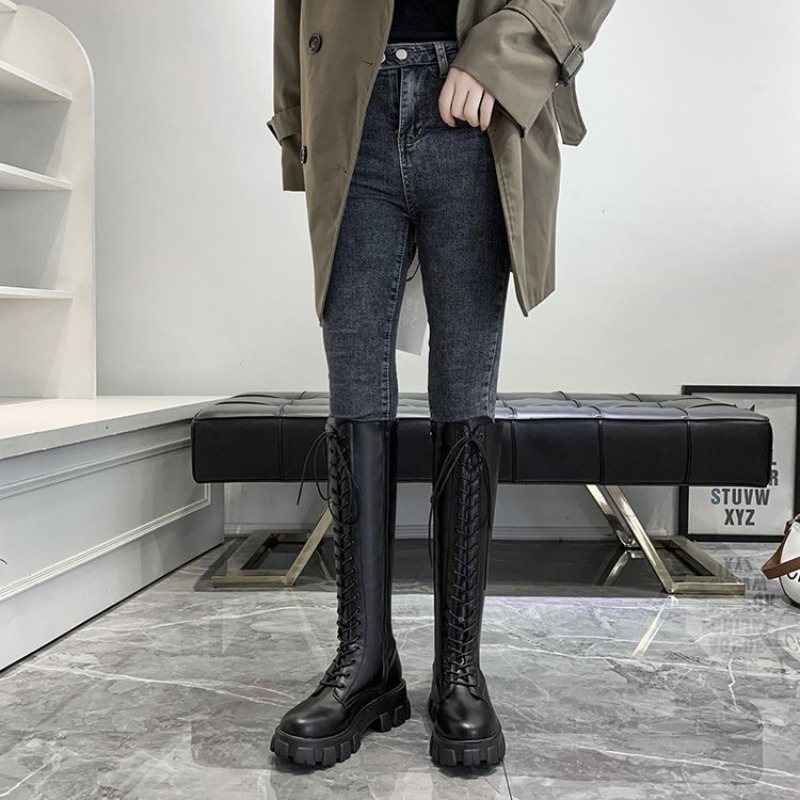 Women Knee High Boots Lace Up  – Streetwear Zipper recenzja i cena