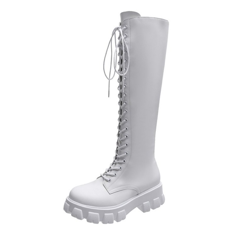 Women Knee High Boots Lace Up  – Streetwear Zipper recenzja i cena